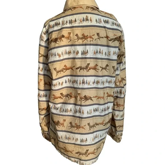 Wrangler Western Wear Cotton Long Sleeve Shirt‎ L Wolf Fox Cowgirl Horsegirl - Picture 4 of 16